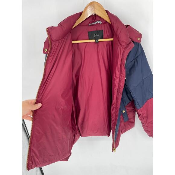 J. Crew Maroon White Blue Colorblock Puffer Jacket with Primaloft size Medium - Picture 4 of 15